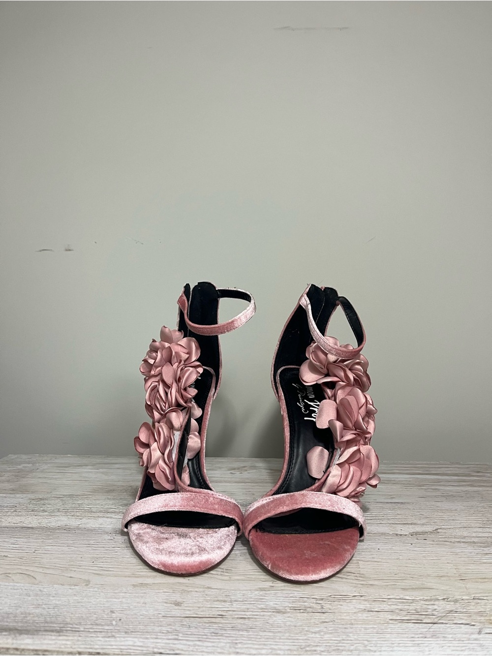 Blush Pink Floral Velvet High Heel Sandals
